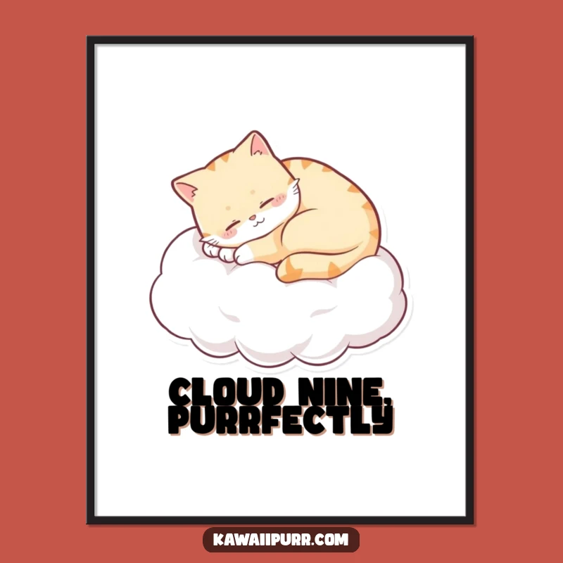 Funny Sleepy Cat Cloud Digital Art Print Cute Feline Art for Instant Cozy Decor Gift