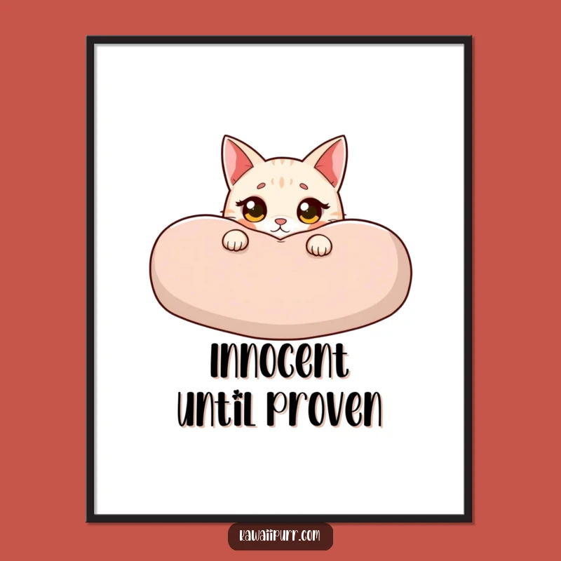 Funny Cat Cushion Digital Art: Innocent Peek Wall Decor, Instant Download Gift