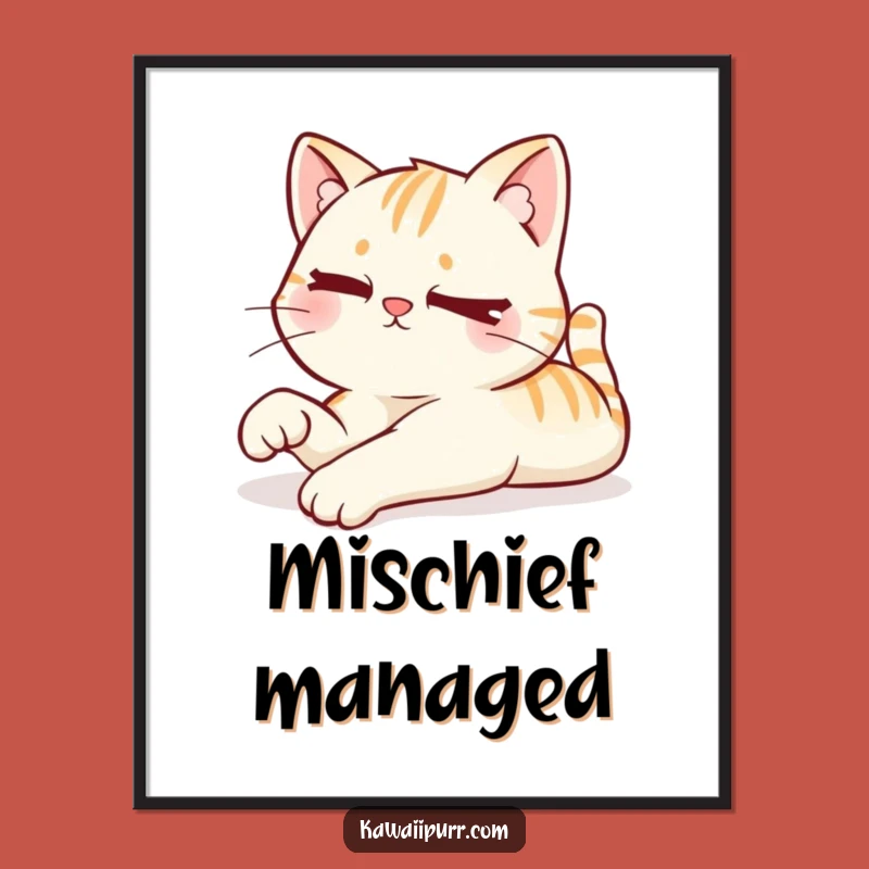 Funny Kawaii Lazy Cat Digital Art: Mischievous Humor for Your Walls