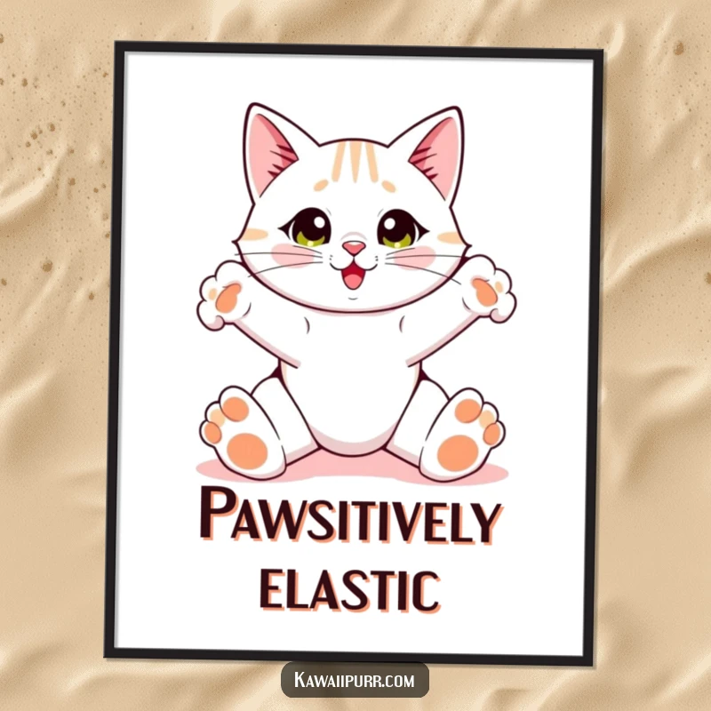 Funny Cat Digital Art Print, a cat performing a wide-pawed stretch, high-resolution art.