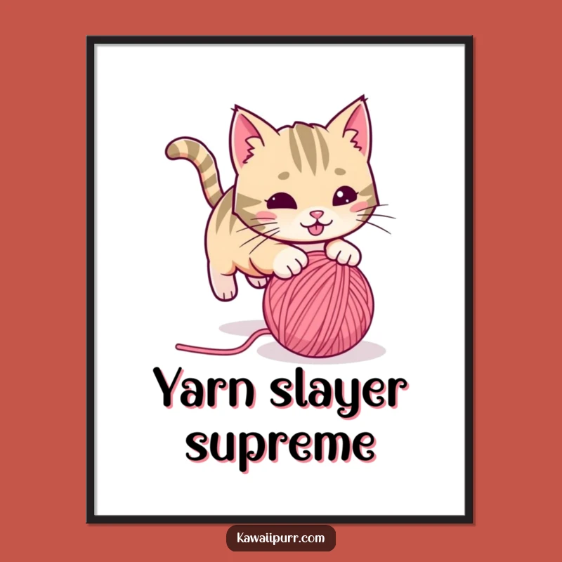 Funny Playful Cat Yarn Digital Art Print Energetic Feline Art for Instant Fun Decor Gift