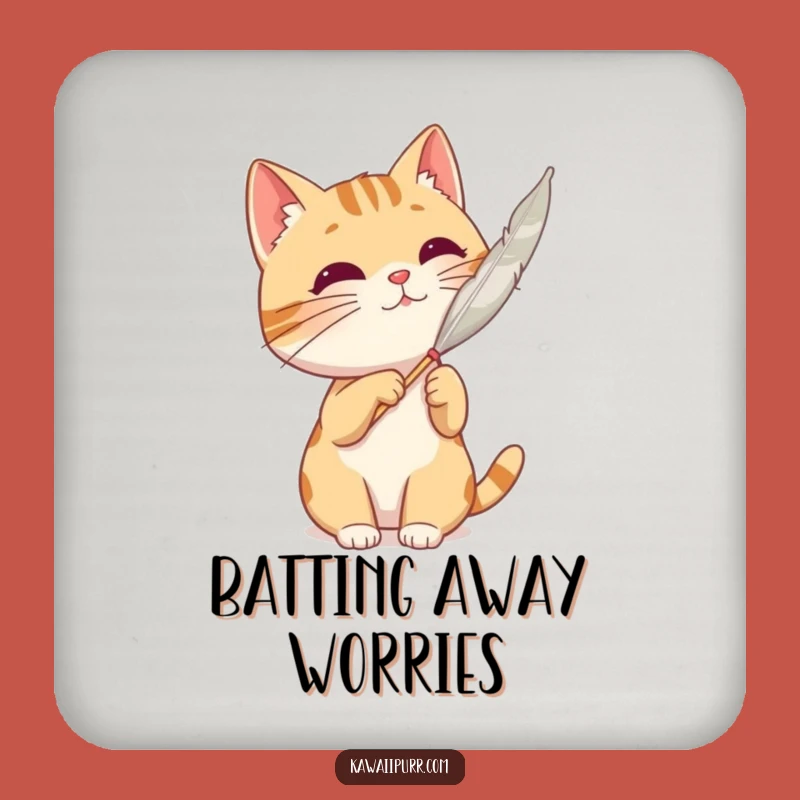 Funny Cat Feather Coaster: Protect Surfaces with This Playful Character Art