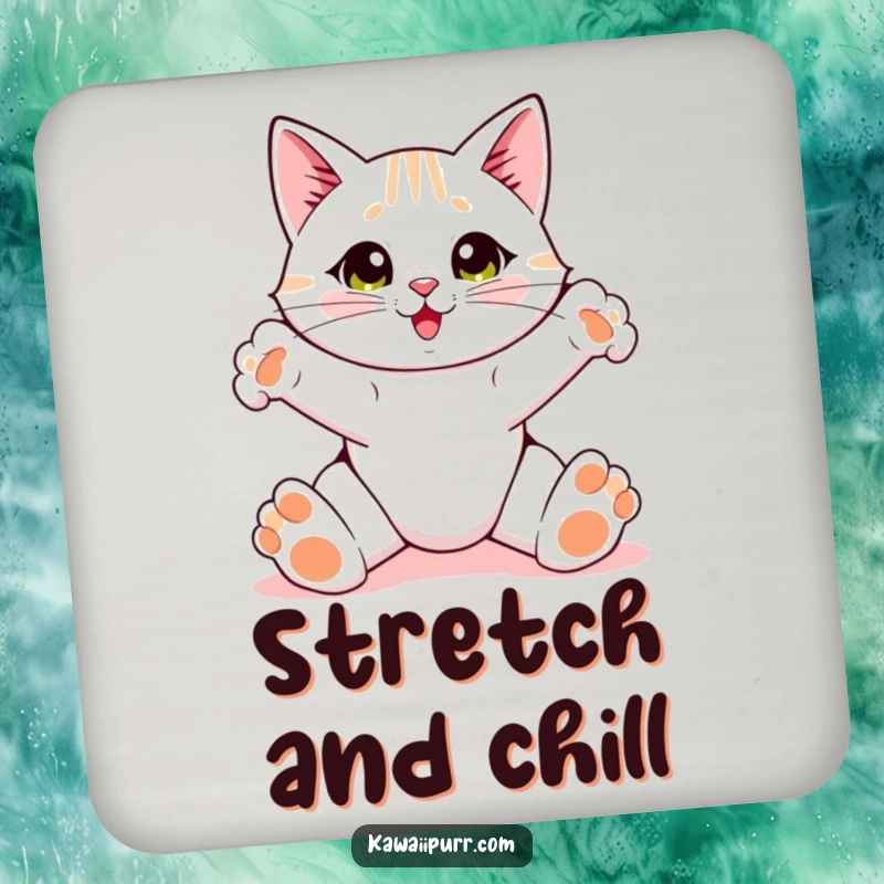 Funny Cat Coaster, a cat stretching with wide paws, protecting your furniture.