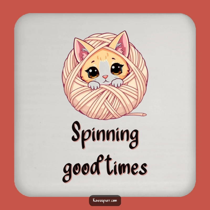 Funny Curious Cat Coaster Set: Yarn Ball Protection, Cute Funny Gift for Home!