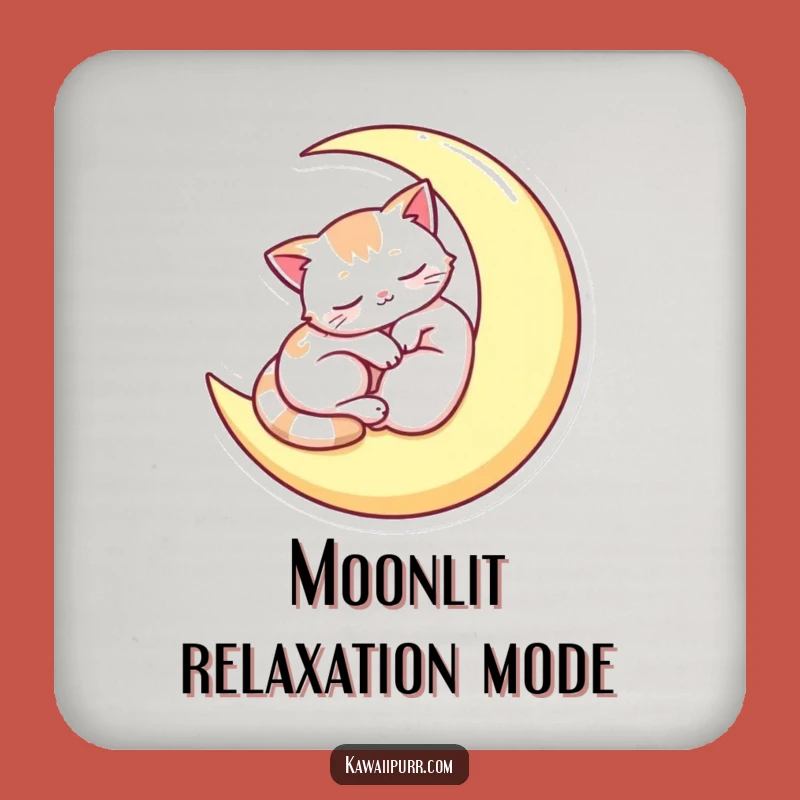 Funny Sleepy Moon Cat Coaster - Protect Surfaces with Dreamy Style!