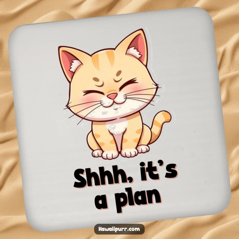 Funny cat character winking with a mischievous grin, a delightful design on a drink coaster, perfect for adding playful charm to any surface.