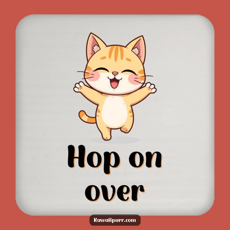 Funny Cat Hop Coaster: Protect Surfaces with This Lively Character Art