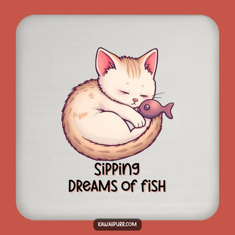 Funny Kitten Fish Dream Drink Coasters: Protect Surfaces with Adorable Cat Dream Art