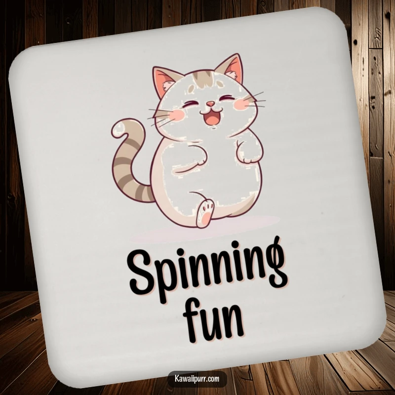 Funny Coasters: A plump cat chasing its own tail with delighted confusion, protecting surfaces with playful charm.