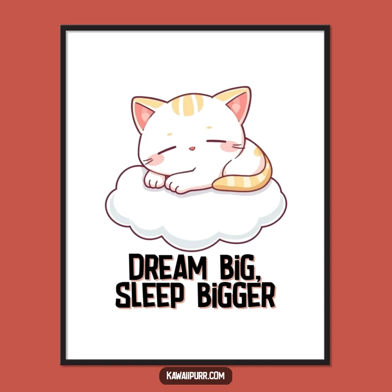 Funny Kawaii Cloud Cat Poster: Dreamy Art for a Peaceful Space