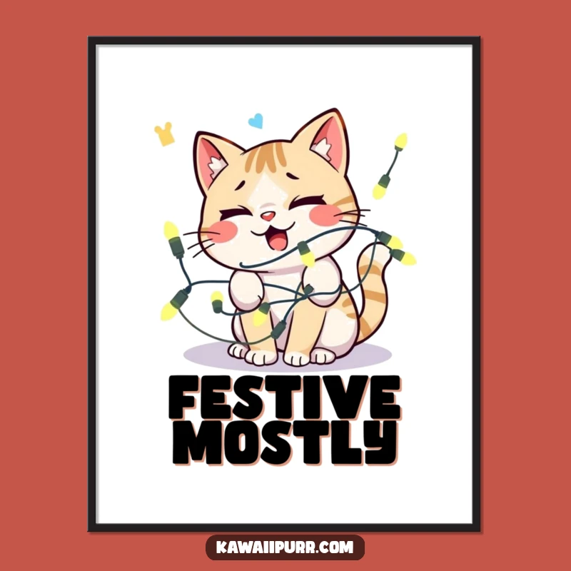 Funny Kawaii Cat Lights Poster: Hilarious Distressed Feline Wall Art Gift