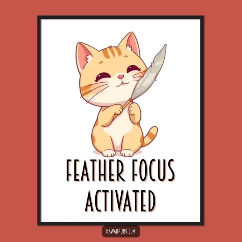 Funny Cat Feather Poster: Playful Character Art, Whimsical Home Decor Gift