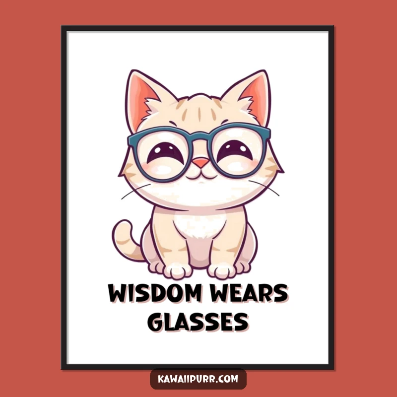Funny Kawaii Cat Glasses Poster: Adorable Wiggling Ears Feline Art Gift