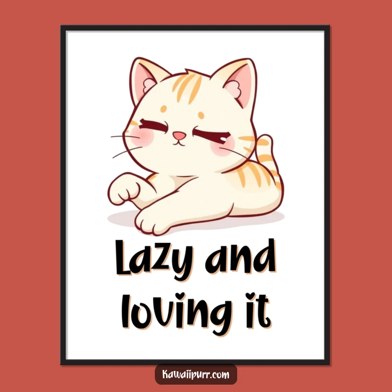 Funny Kawaii Lazy Cat Poster: Mischievous Art for a Playful Space