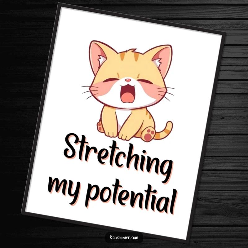 Funny Poster showcasing a cute kitten character stretching lazily and yawning magnificently, adding a humorous and artistic touch to any wall.