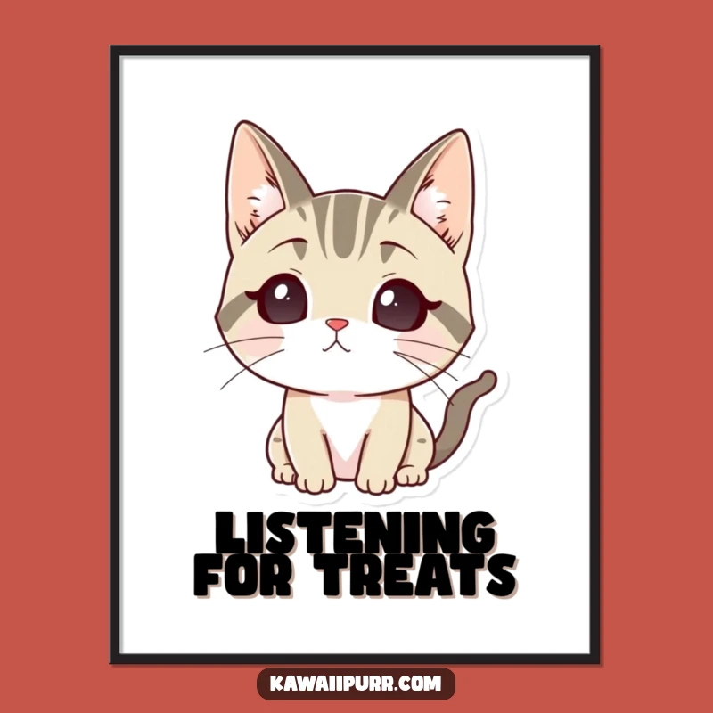 Funny Listening Cat Poster: Alert Feline Art, Unique Decor Gift