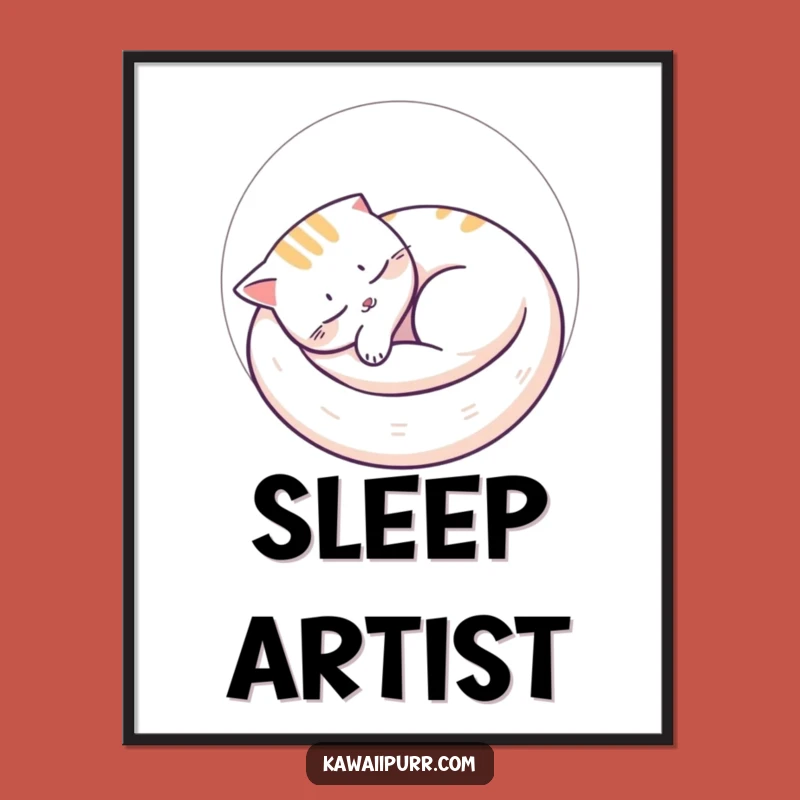 Funny Sleeping Cat Poster: Peaceful Nap Art Print, Perfect Cozy Wall Decor Gift
