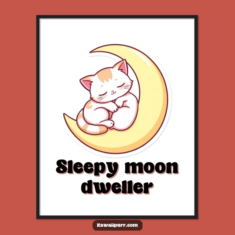 Funny Sleepy Moon Cat Poster - Decorate with Dreamy Peace!