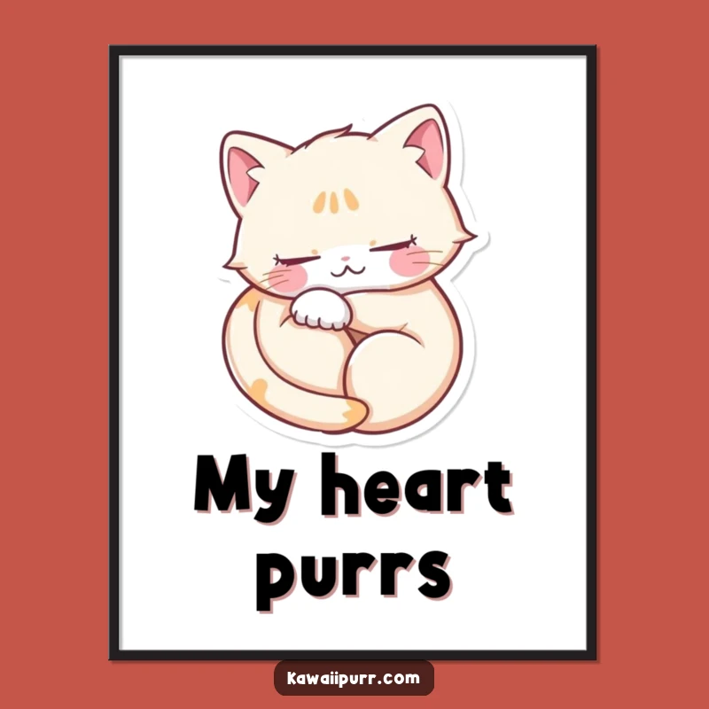 Funny Purring Cat Heart Poster: Blissful Feline Art Gift!