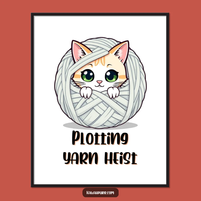 Funny Peeking Cat Yarn Poster: Decorate with Curiosity!
