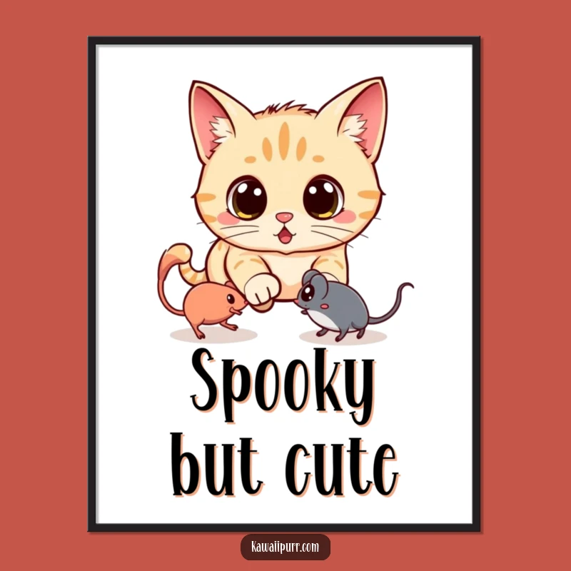 Funny Kawaii Ghost Mouse Cat Poster: Spooky Art That Amuses