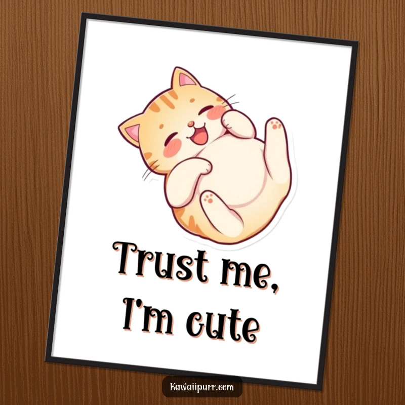 Funny Happy Cat Belly Poster showcasing a stylized cat character in a state of pure bliss, rolling on its back.