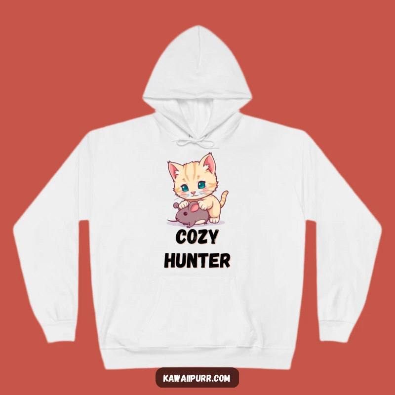 Funny Kitten Pouncing Hoodie: Cozy Cat Character Toy Mouse Gift