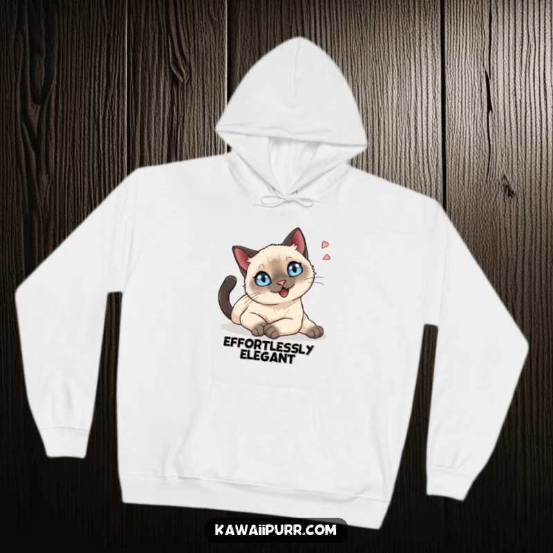 Funny Hoodie: A Siamese cat with sparkling blue eyes stretching languidly, lost in a moment of pure feline bliss.