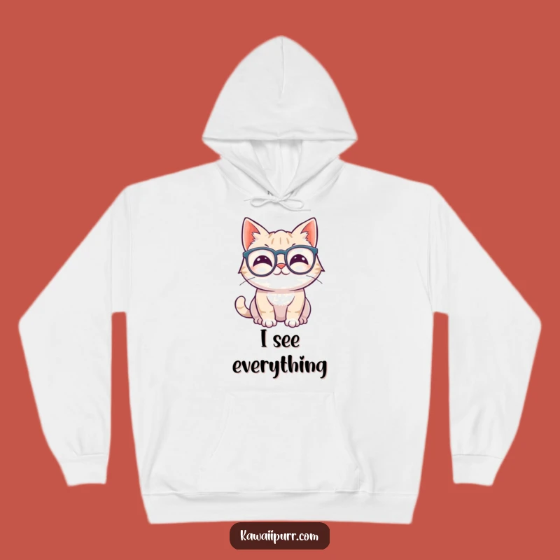 Funny Kawaii Cat Glasses Hoodie: Cozy Wiggling Ears Feline Comfort Gift