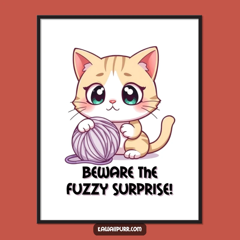 Free Printable Wall Art: Startled Cat & Yarn - Funny Downloadable Art