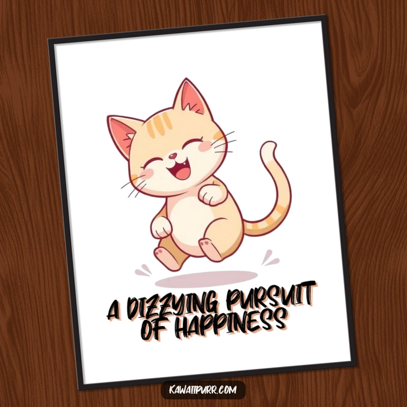 Funny Free Printable Wall Art: Cat energetically chasing its tail in a dizzying, blurred circle.