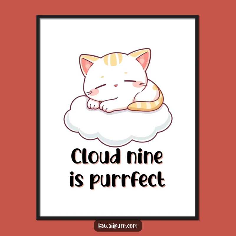 Free Printable Dreamy Kawaii Cat Wall Art - Funny Downloadable Peaceful Art