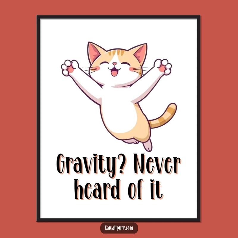 Free Printable Funny Cat Wall Art: Graceful Leap, Downloadable Home Decor