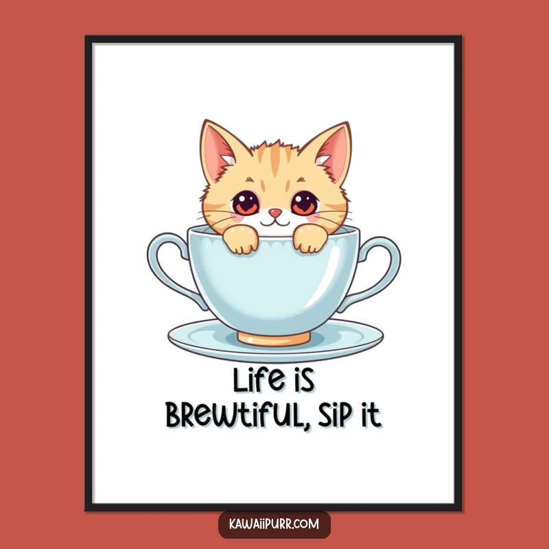 Free Printable Kawaii Cat Wall Art: Funny Peeking Cat Art, Downloadable Digital Gift