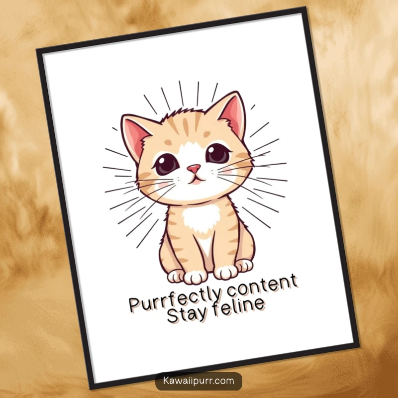 Funny Free Printable Wall Art: A joyful kitten with massive, radiating purr lines, creating a vibrant, humorous atmosphere.