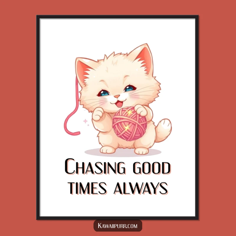Free Printable Wall Art: Kitten Batting Yarn - Funny Downloadable Cute Decor