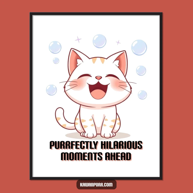 Free Printable Wall Art: Laughing Cat Bursting Bubbles - Funny Downloadable Art