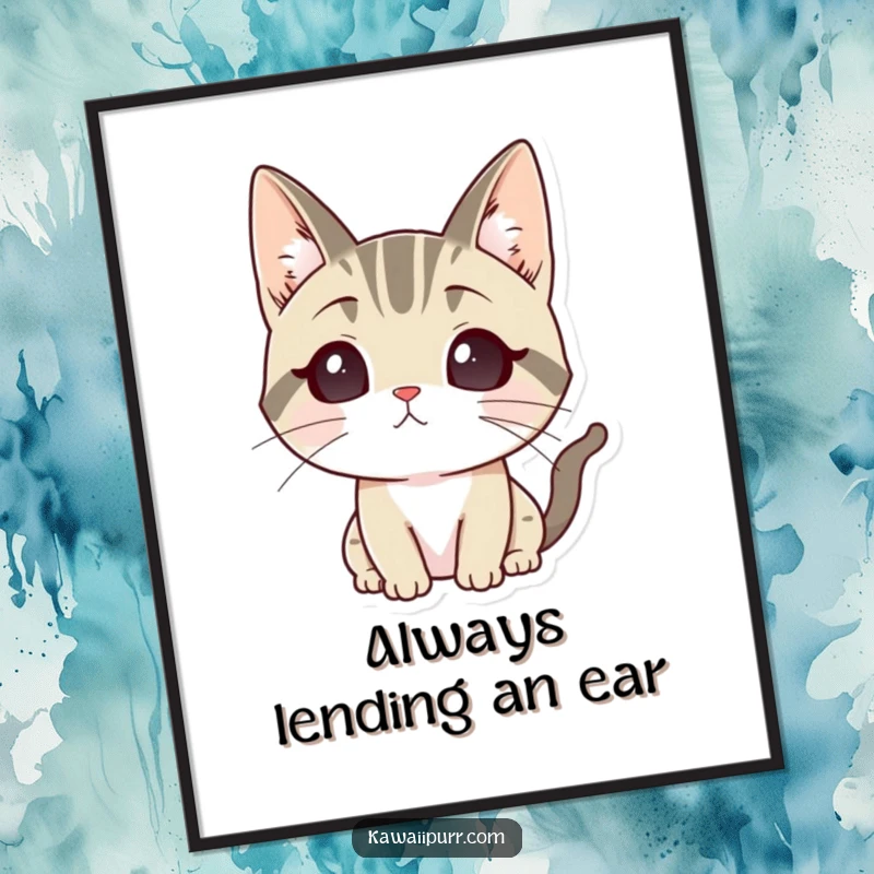 Funny Free Printable Wall Art: A cat character with pointed ears, keenly listening with focused attention.