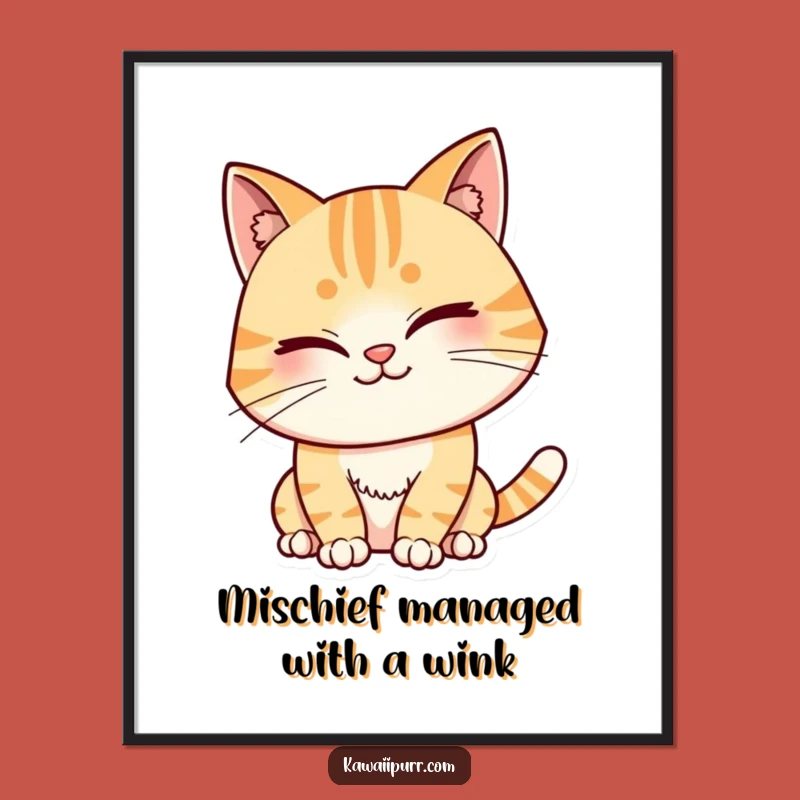 Free Printable Wall Art: Winking Cat Mischief Funny Downloadable Art Decor
