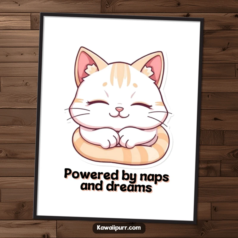 Funny Free Printable Wall Art: Cat sleeping peacefully with a smile, a humorous and cozy decorative piece.