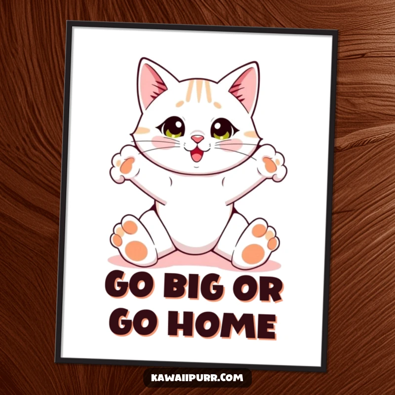 Funny Free Printable Wall Art: Cat in a wide-pawed stretch, a humorous and artistic decorative piece.
