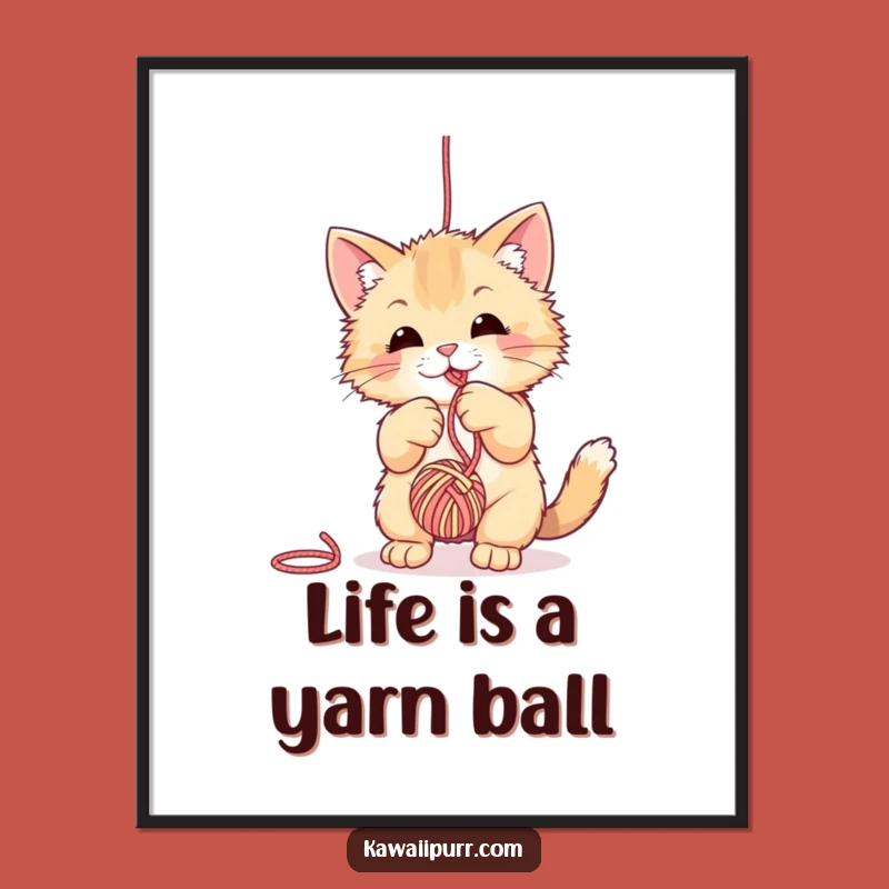 Free Printable Wall Art: Funny Cat Yarn Play for Cozy, Whimsical Decor
