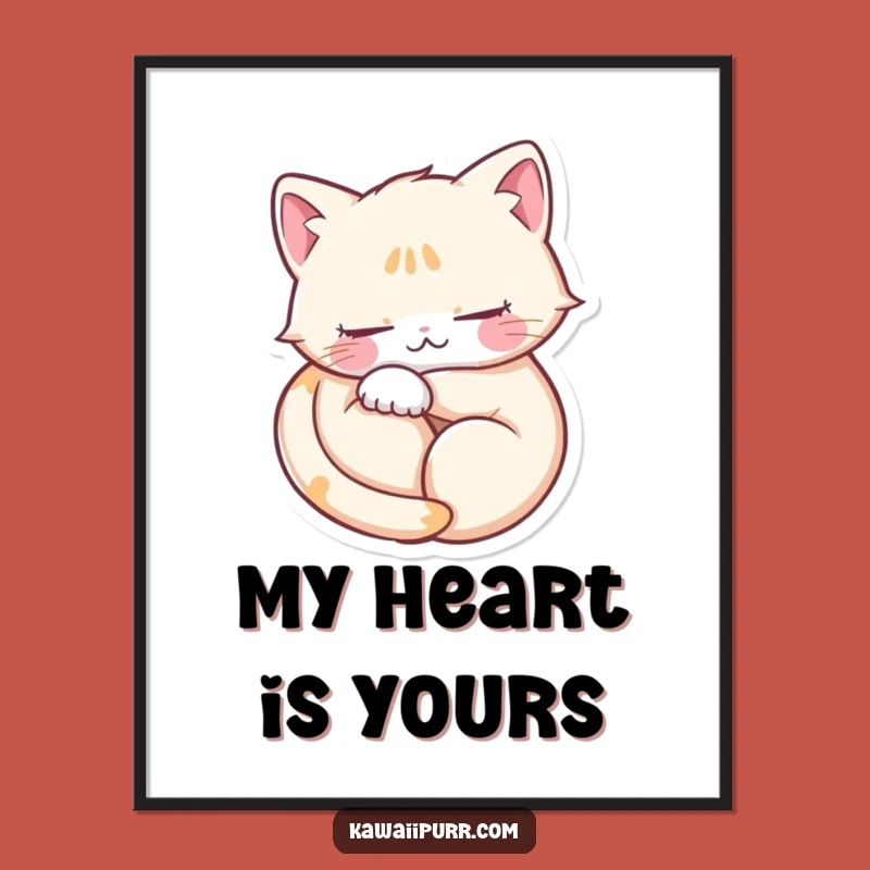 Free Printable Wall Art: Purring Cat Heart - Funny Downloadable Decor