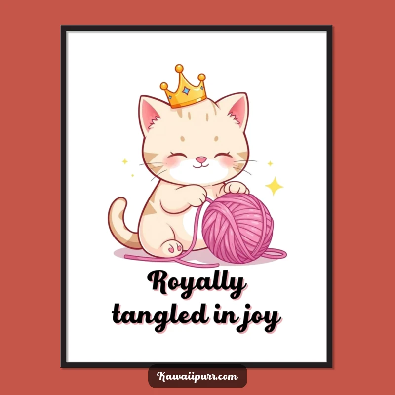 Free Printable Wall Art: Royal Cat Yarn Play, Funny Downloadable Art for Cat Lovers Home Decor
