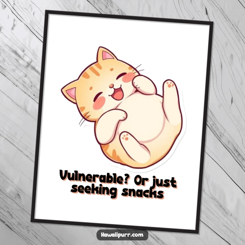 Funny Free Printable Wall Art: Cat rolling on its back, happily showing its belly, a humorous and cute piece of downloadable art.