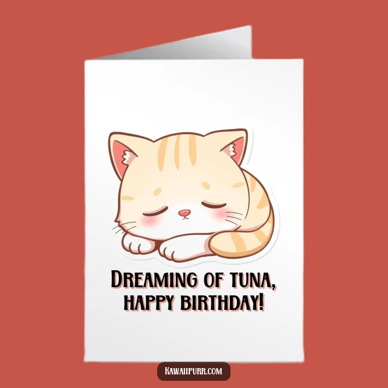 Free Printable Birthday Card: Sleepy Cat Smile - Funny Downloadable Gift