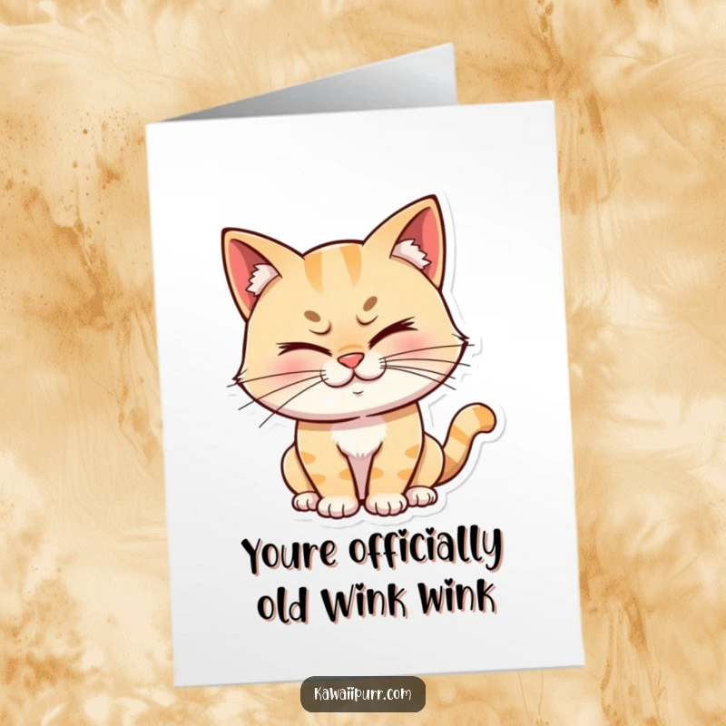 Funny Free Printable Birthday Card: A cat with a knowing wink and a cheeky grin, ready to celebrate with playful intent.