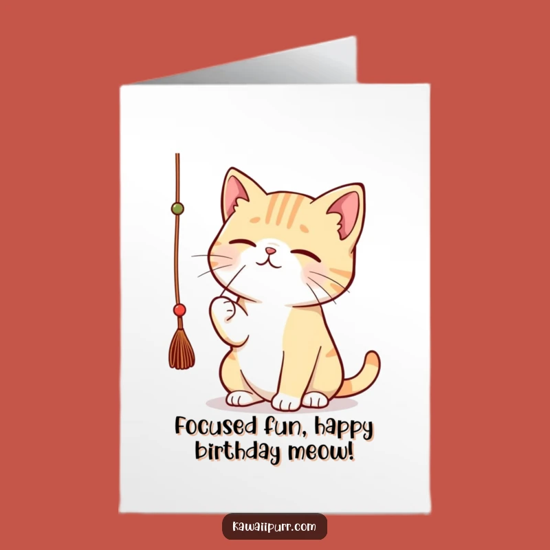 Free Printable Birthday Card: Focused Cat Play, Hilarious Downloadable Greeting