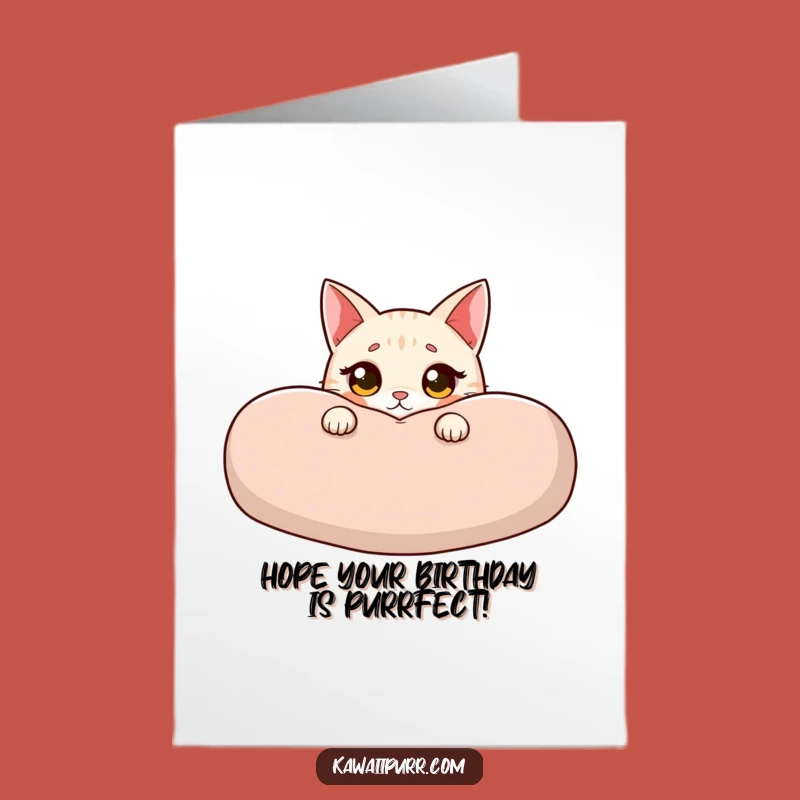 Free Printable Birthday Card: Innocent Cat's Cushion Peek Downloadable Gift