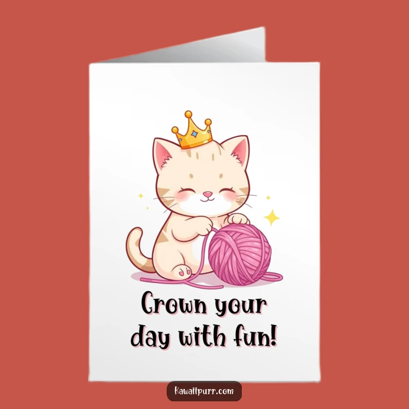 Free Printable Birthday Card: Royal Cat Yarn Fun, Funny Downloadable Greeting for Her